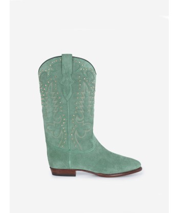 SANTIAG STUDS BOOTS IN MINT GREEN SUEDE prix