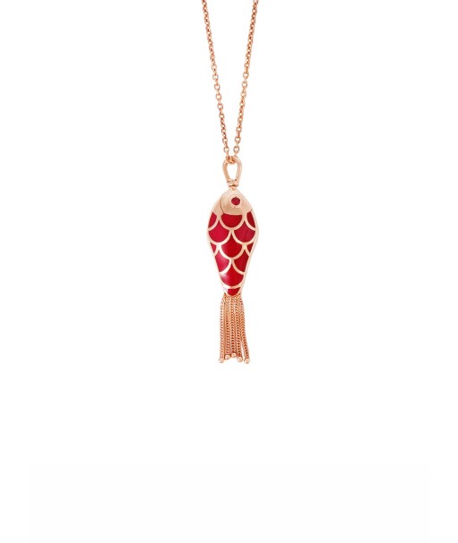 RED ENAMEL FISH NECKLACE - WHITE AND RUBY pas cheres