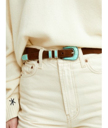 CRAZY BELT IN SOFT BROWN TURQUOISE LEATHER sur le site 