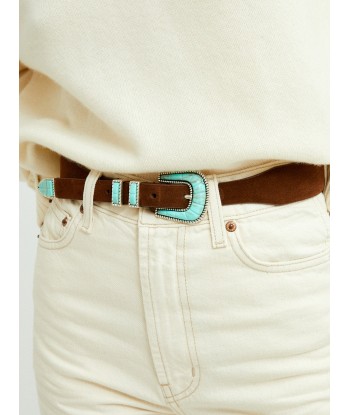 CRAZY BELT IN SOFT BROWN TURQUOISE LEATHER sur le site 