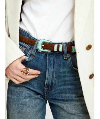 CRAZY BELT IN SOFT BROWN TURQUOISE LEATHER sur le site 