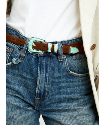 CRAZY BELT IN SOFT BROWN TURQUOISE LEATHER sur le site 