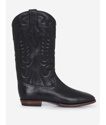 BLACK LEATHER MIDNIGHT COWBOY BOOTS pas chere