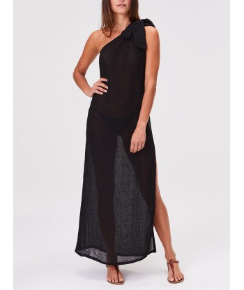 BLACK LINEN GAUZE SARONG DRESS pas cher chine