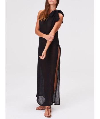 BLACK LINEN GAUZE SARONG DRESS pas cher chine