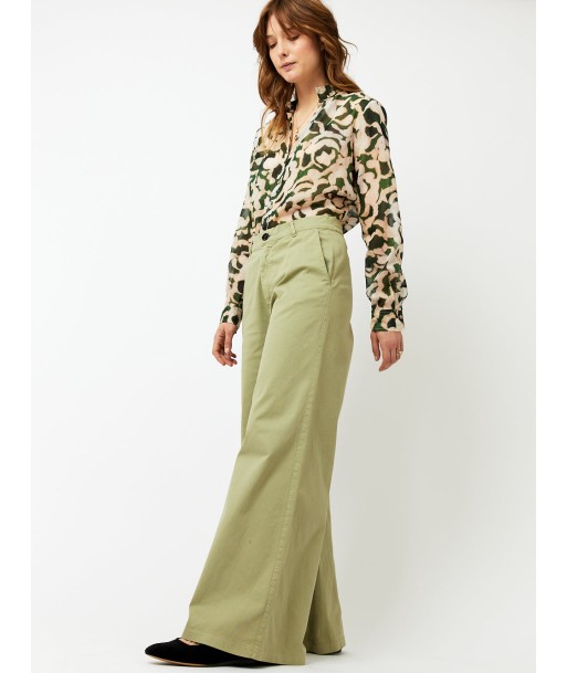 OLIVE COTTON WIDE PANTS shop