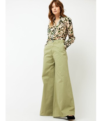 OLIVE COTTON WIDE PANTS shop