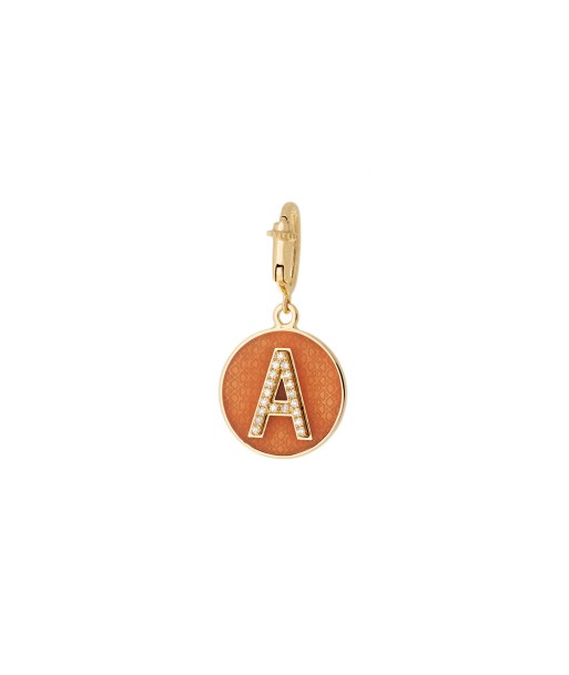 LETTER A CHARM  IN YELLOW GOLD, DIAMONDS AND ORANGE ENAMEL suggérées chez